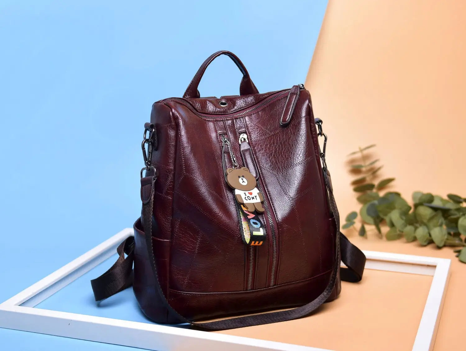PU Stitching Leather Backpack