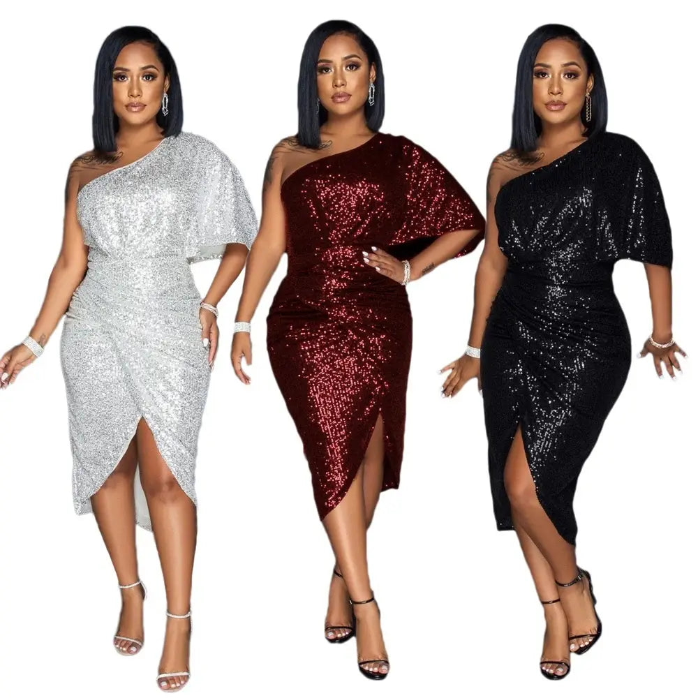 Pure Color Sequins Women’s Clothing Dress