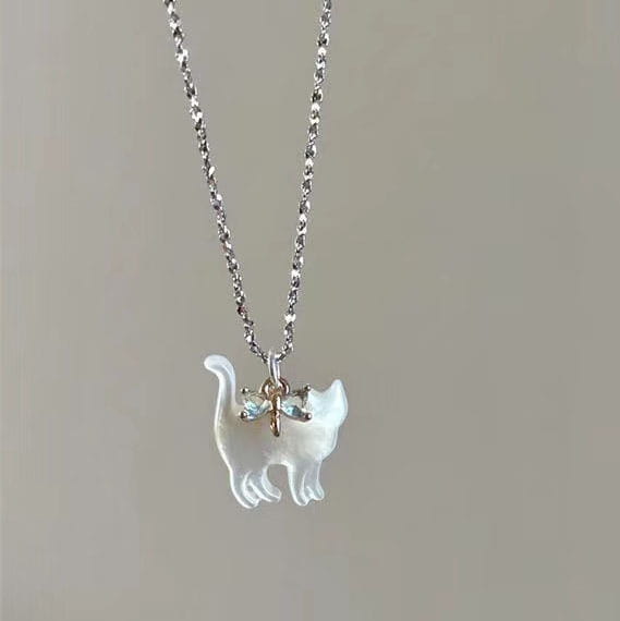Fashion Jewelry Cute Transparent Cat Rhinestone Pendant Necklace Silver Plated Chain Women Girls Fashion Collar