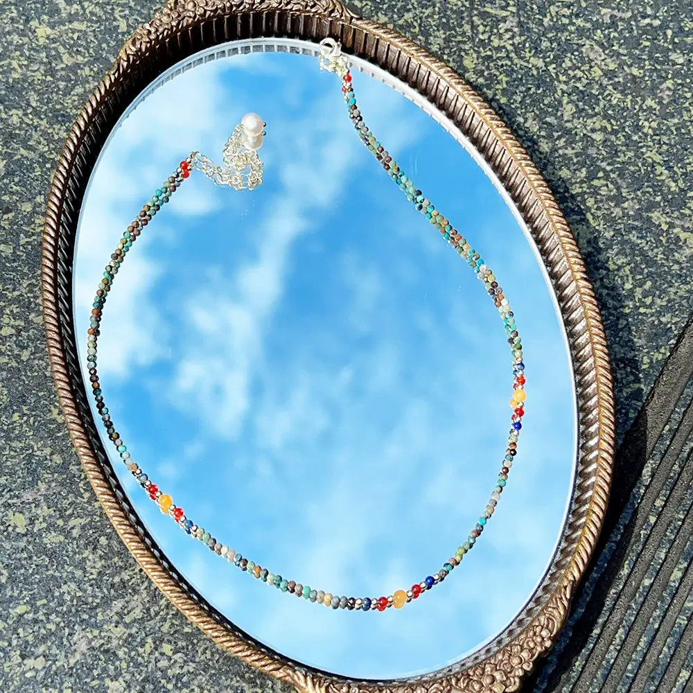 New Cute Simple Broken Silver Necklace Natural Pearl Pendant Colourful Beads Collarbone Chain Women’s Accessories