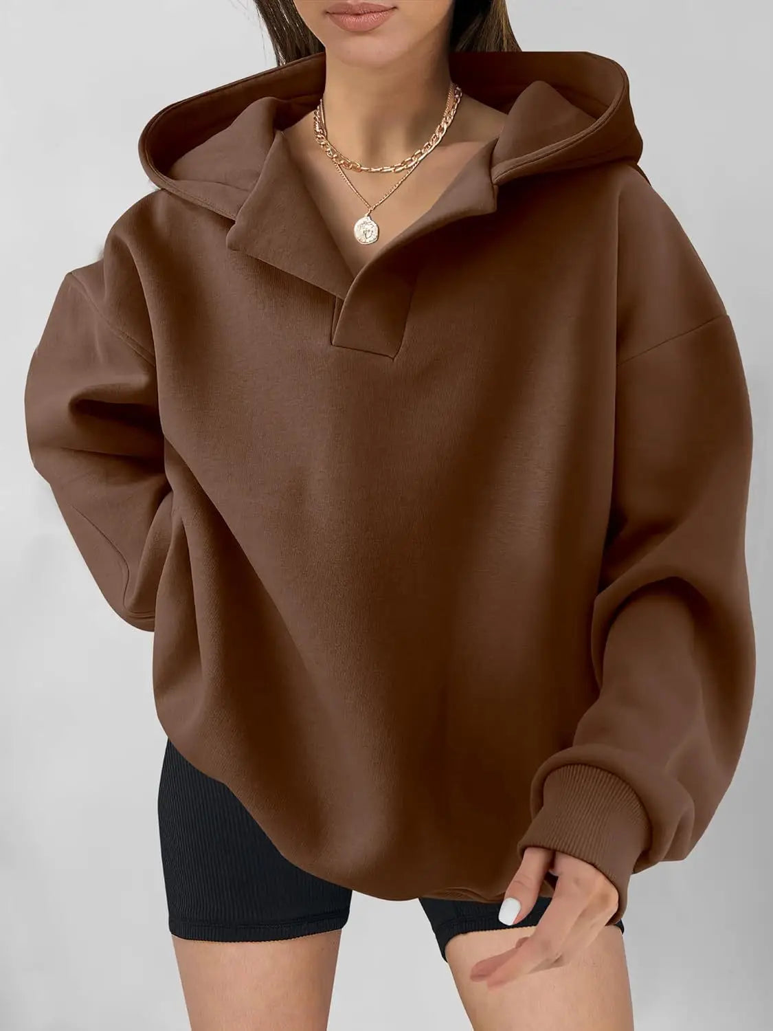 Women’s Solid Color Long Sleeve Hooded Solid Color Loose Sweater