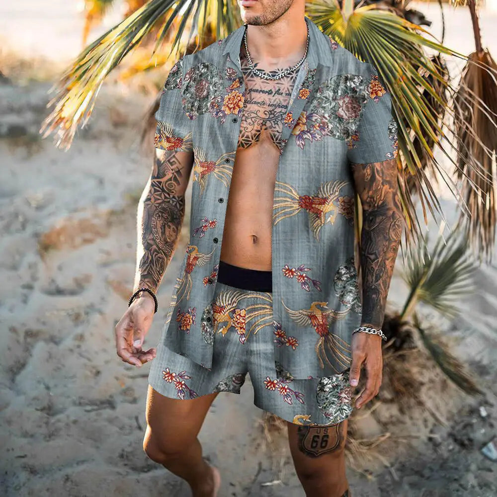 Retro Loose Suit Men’s Personality Beach Shirt Short Sleeve Men