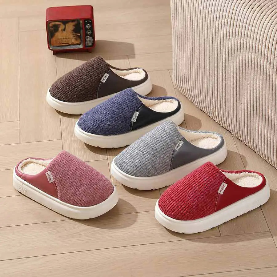 Winter Warm Plush Home Slippers Lightweight Thick Bottom Silent Non-slip Floor Bedroom Slippers Couple House Shoes