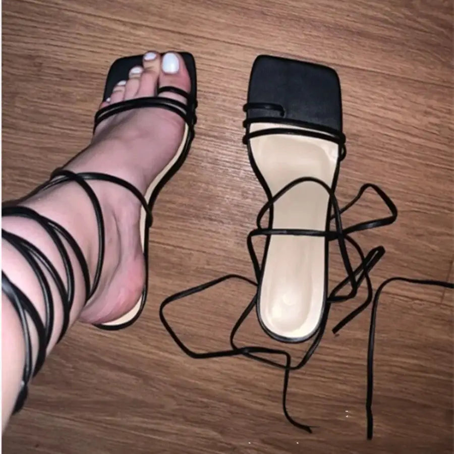 Fashion Square Head Strap Stiletto Heels