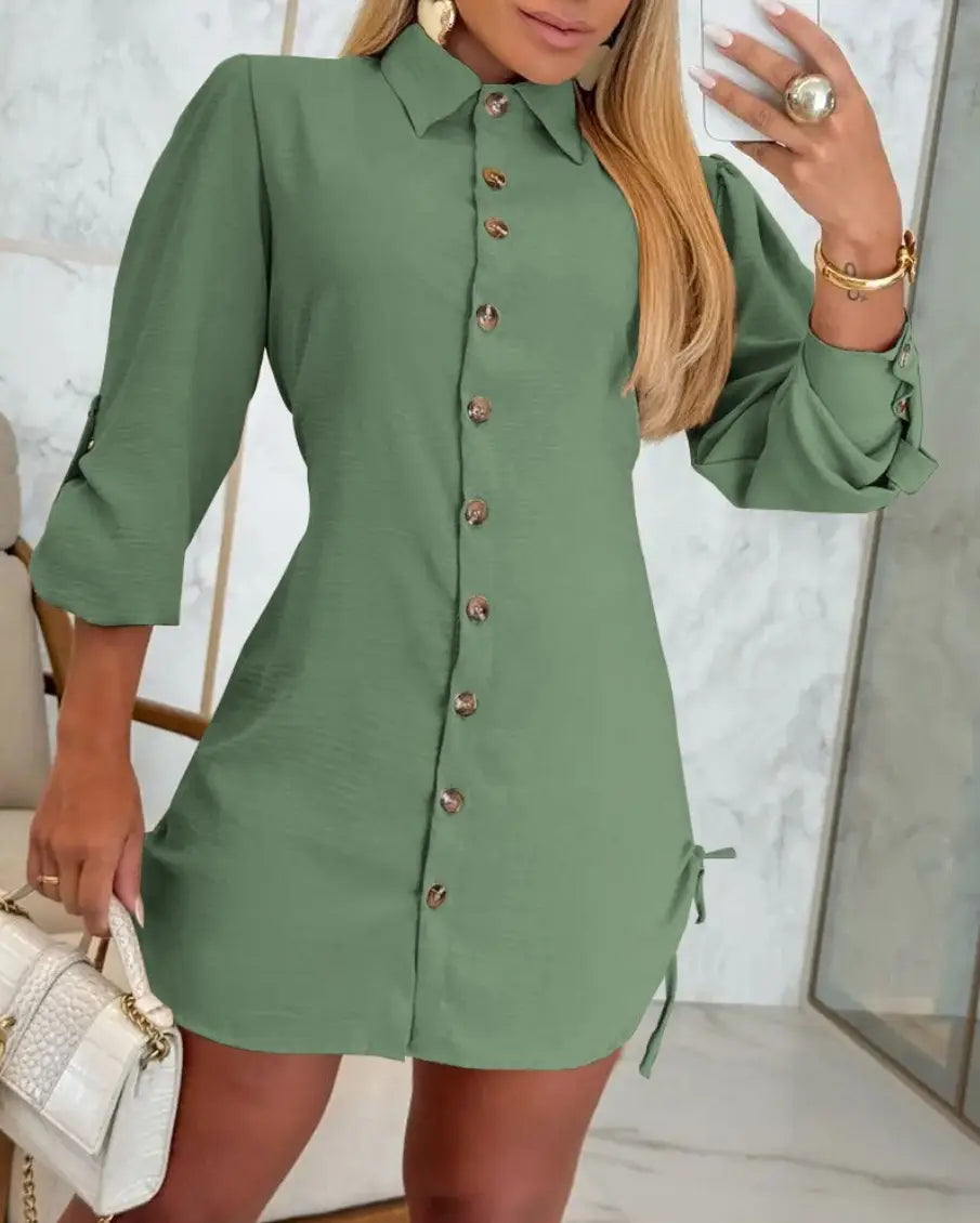 Fashion Personality Drawstring Solid Color Dress Women