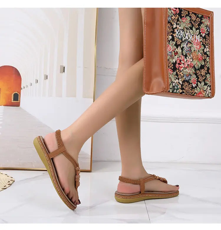 Bohemian Wooden Bead Woven Plus Size Flat Shoes