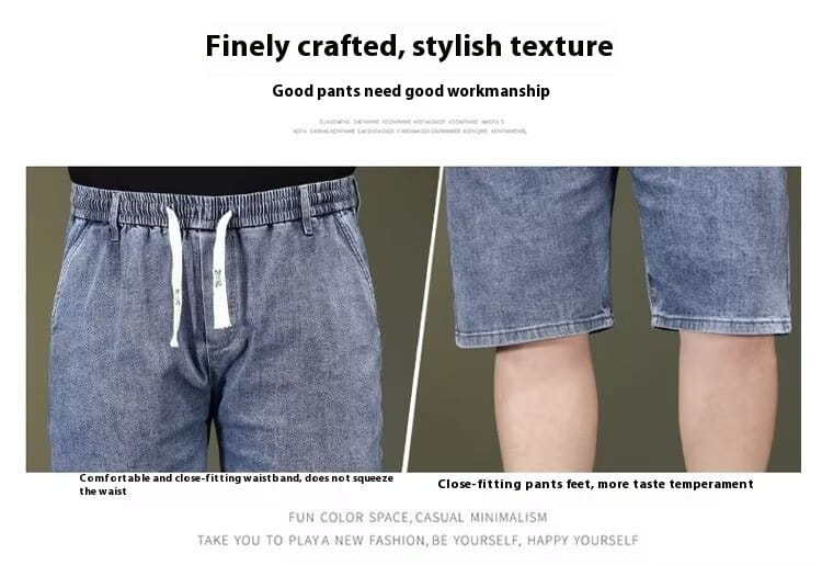 Summer Thin Plus Size Elastic Waist Denim Shorts Men