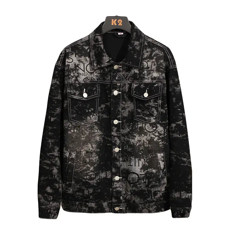 Men’s Loose Plus Size Trendy Printed Denim Jacket