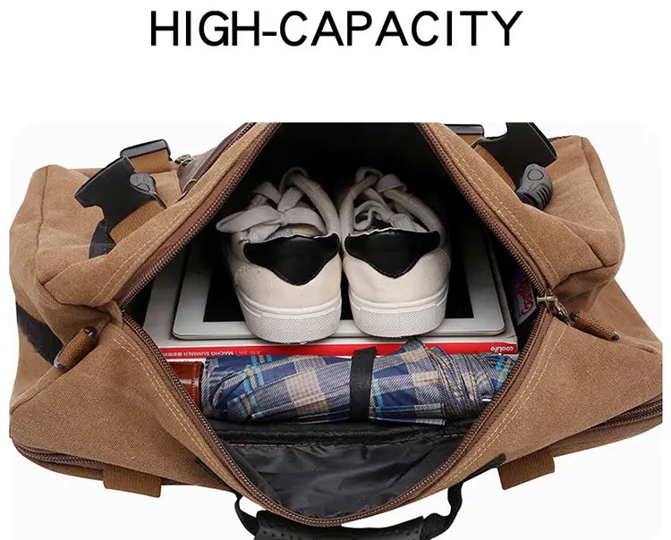 Men Canvas Backpack Huge Travel School Shoulder Computer Backpack Functional Versatile Bags Multifunctional Laptop Bag