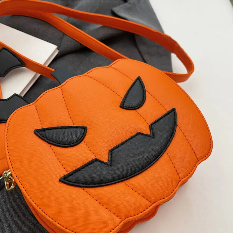 Halloween Bags Funny Pumpkin Cartoon Shoulder Crossbody Bag With Bat Personalized Creative Female Bag