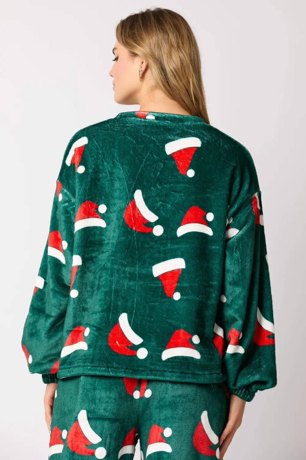 Casual Flannel Pajama Sets For Women 2 Piece Cute Long Sleeve Matching Lounge Shirts Sets Santa Claus Pajamas Homewear