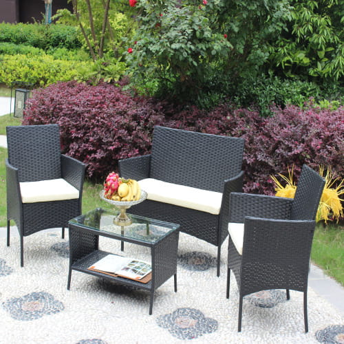 Rattan Patio Furniture 4 Piece Set Outdoor Patio Cushioned Seat