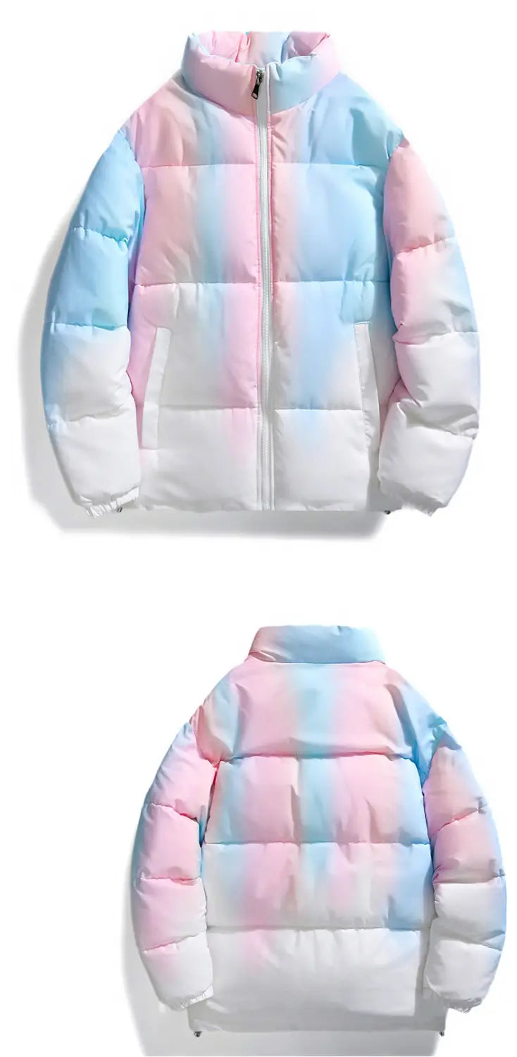 Fashion Stand-up Collar Gradient Coat Couples Winter Warm Plush Thickened Jacket With Pockets Loose Outwear Top