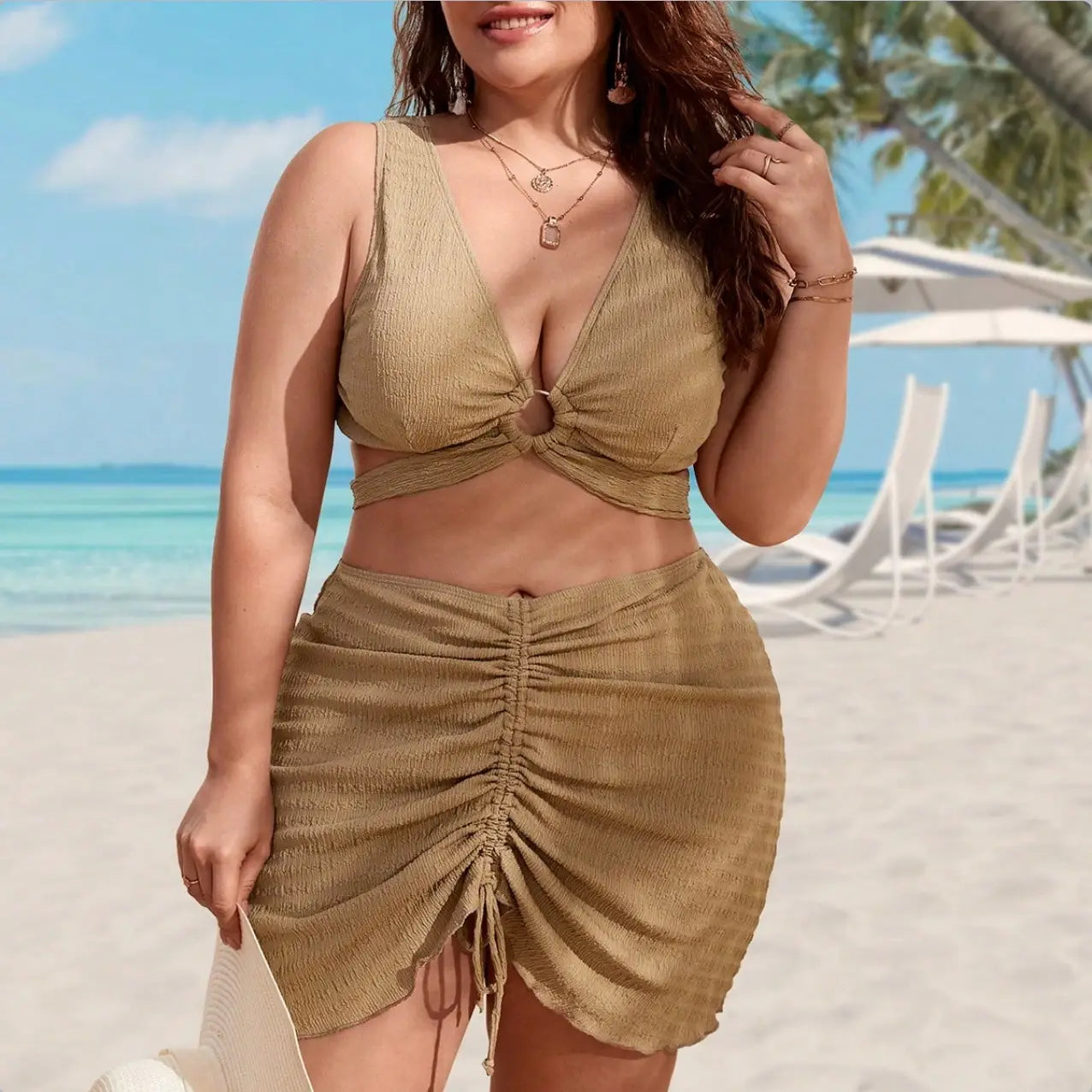 Women’s Polyester Solid Color Loose Swimsuit Suit