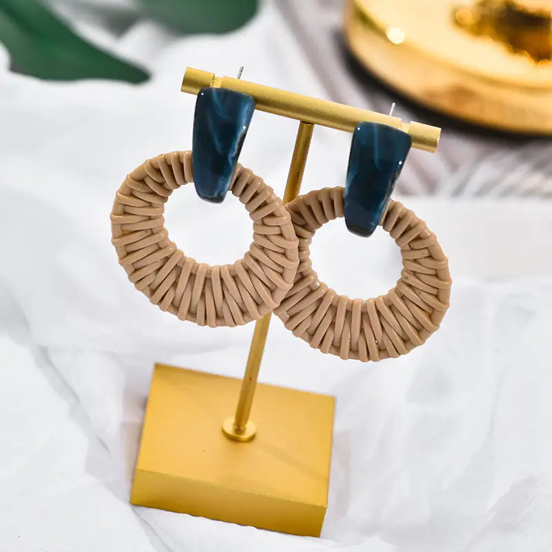 Woven hoop earrings from Women Earrings Korean Vintage collection, stylish and elegant.