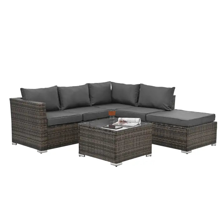 Patio Furniture Outdoor Furniture Seasonal PE Wicker Furniture 4 Set Wicker Furniture With Tempered Glass Coffee Table