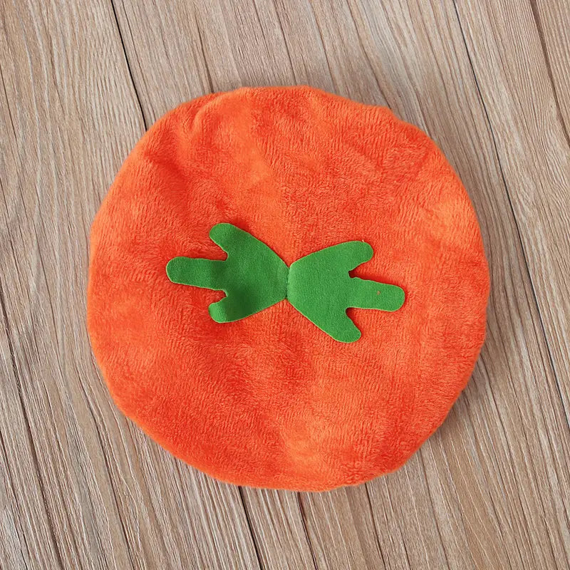 Boys And Girls Sleeveless Pumpkin Shaped Pocket Jacket Hat Two-piece Children’s Wear