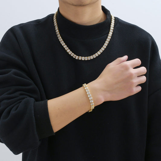 Necklace Men Square Tennis Chain Hip Hop Fashion