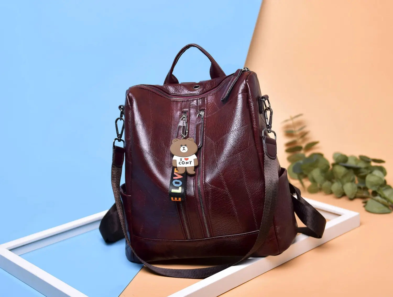 PU Stitching Leather Backpack