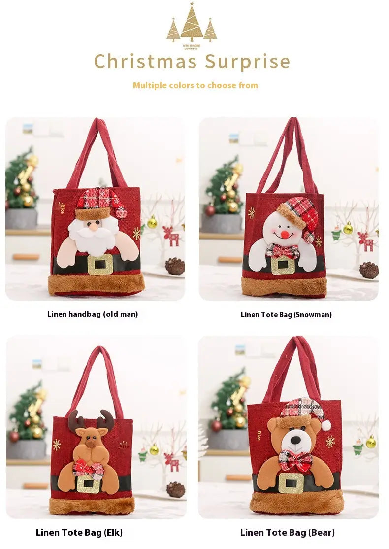 Christmas Candy Gift Tote Bag For Kids Funny Creative Santa Claus Elk Snowman Bear Handbag Small Christmas Tree