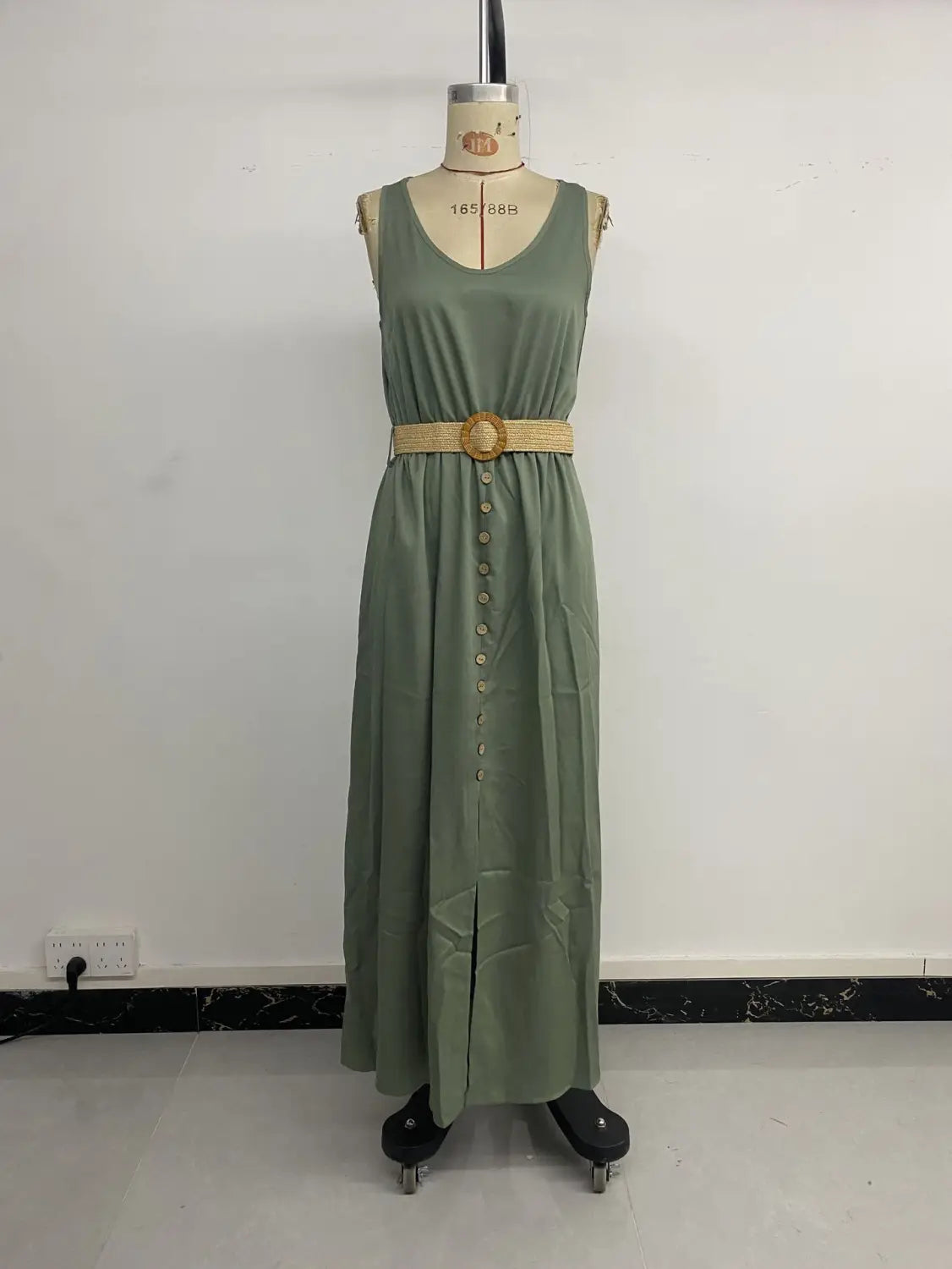 Summer Round-neck Sleeveless Split Dress With Button Design Fashion Solid Beach Long Dresses For Women Clothing