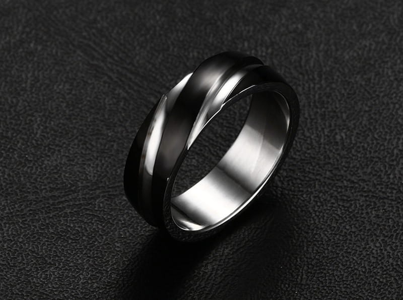 Black Titanium Steel Twill Men’s Ring