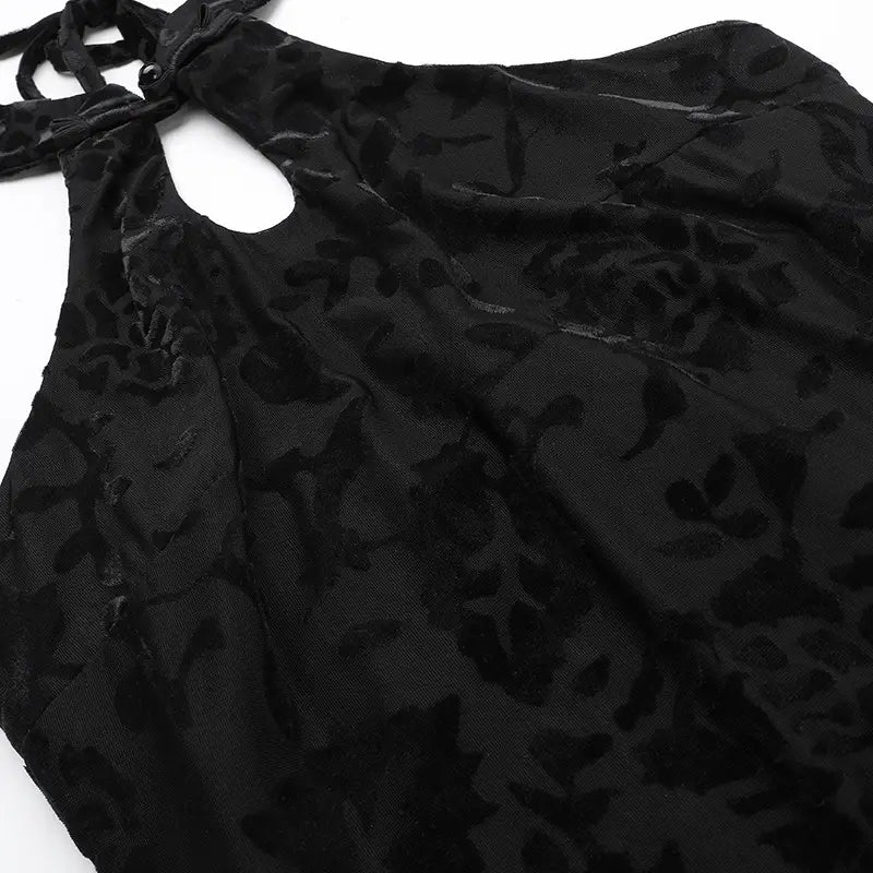 Flock Printing Slit Cheongsam Dress Women