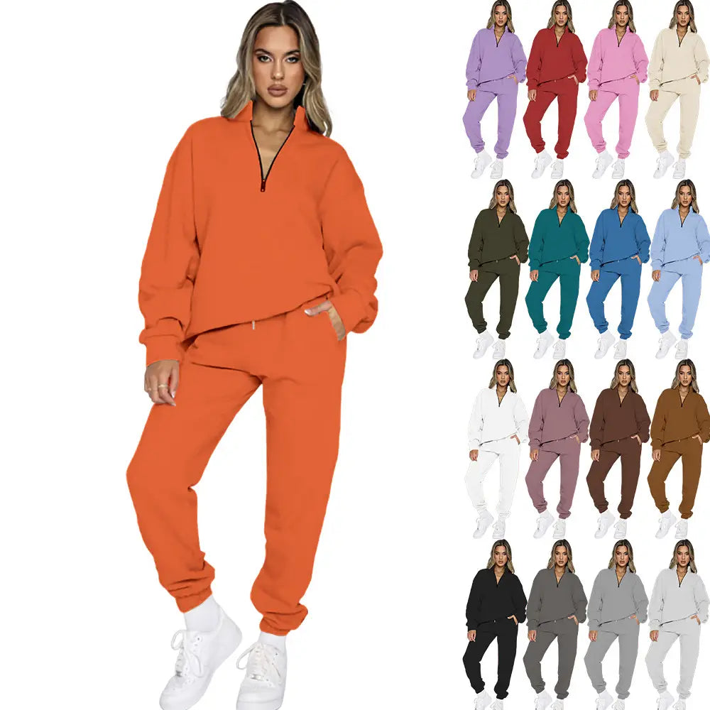 Women’s Fashion Zipper Pullover Long Sleeve Sweater Two-piece Set
