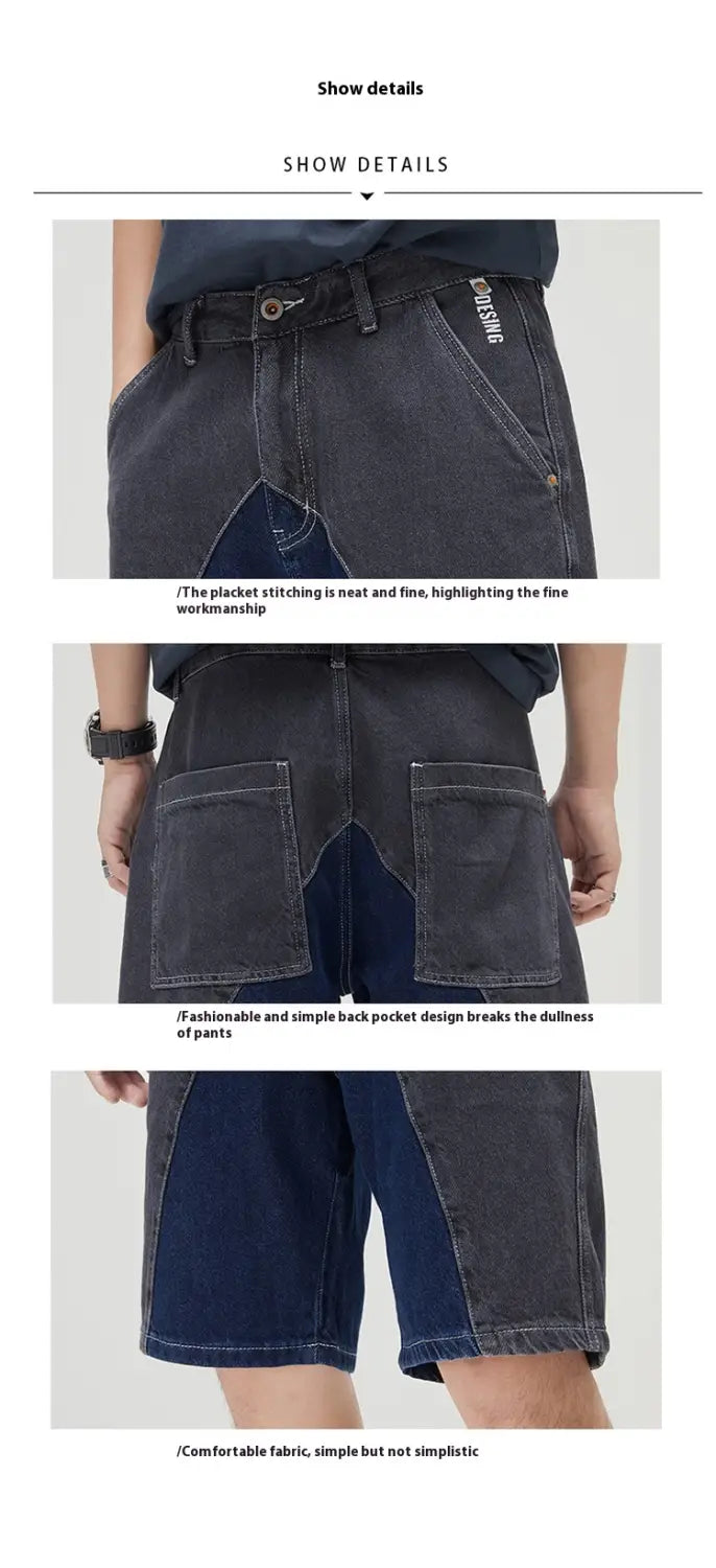 Men’s Casual Patchwork Denim Shorts