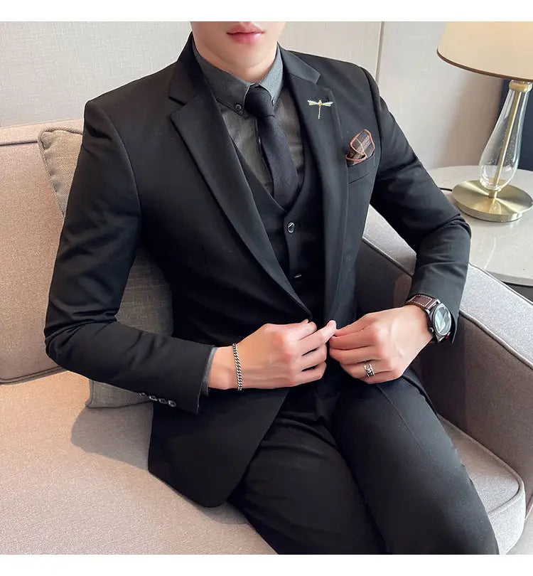 Plus Size Men’s Clothing Solid Color Suit Suit Men’s Three-piece Suit
