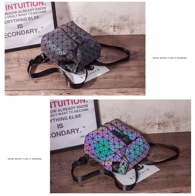 Luminous Geometric Plaid Sequin Female Backpacks