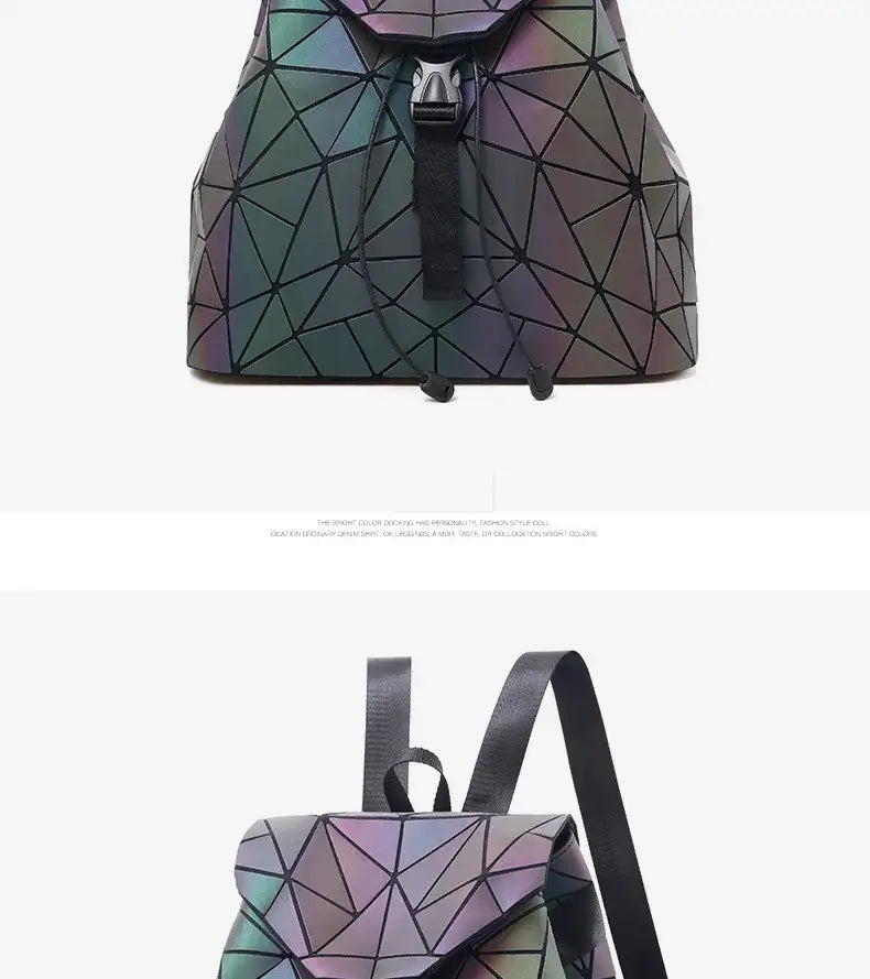 Luminous Geometric Plaid Sequin Female Backpacks