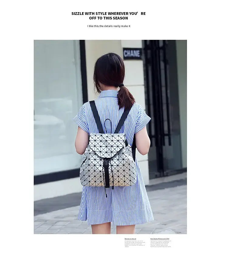 Luminous Geometric Plaid Sequin Female Backpacks