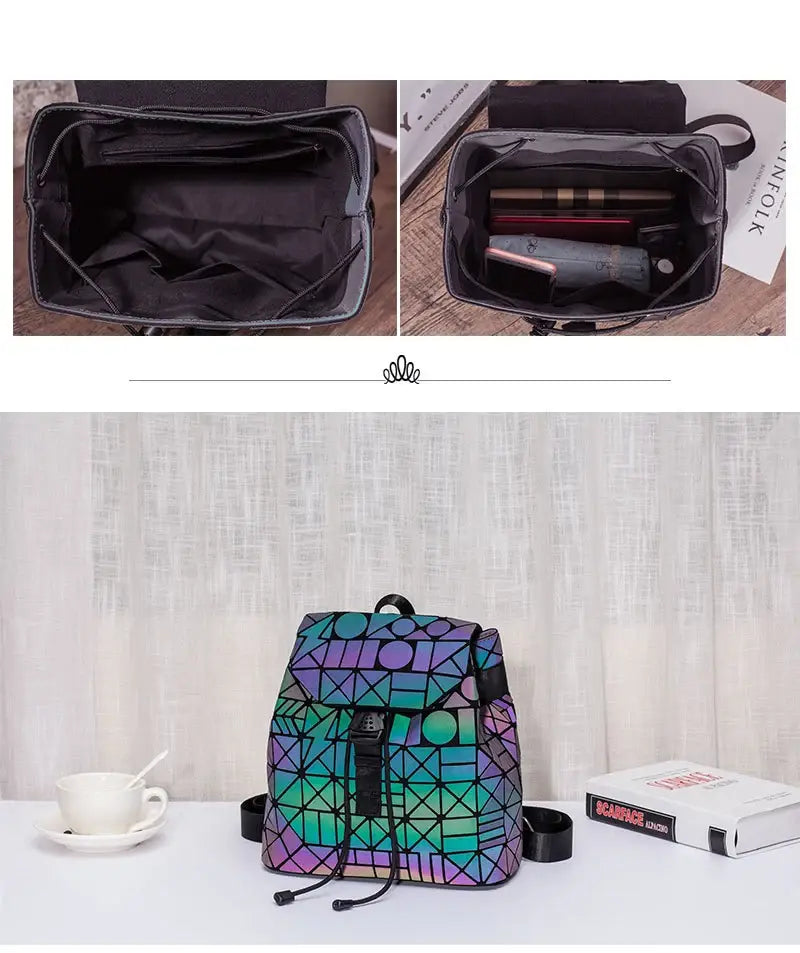 Luminous Geometric Plaid Sequin Female Backpacks