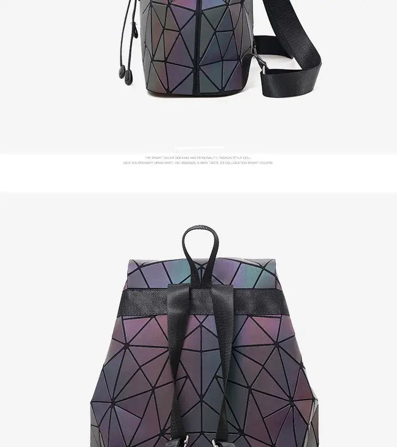 Luminous Geometric Plaid Sequin Female Backpacks
