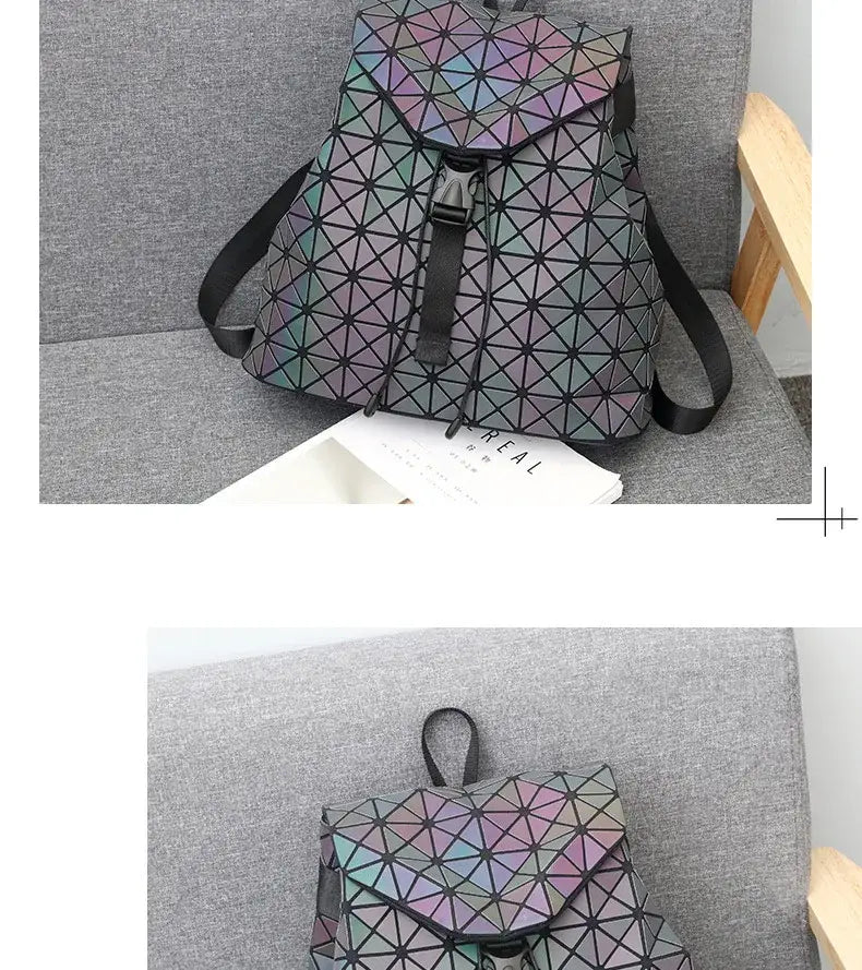 Luminous Geometric Plaid Sequin Female Backpacks