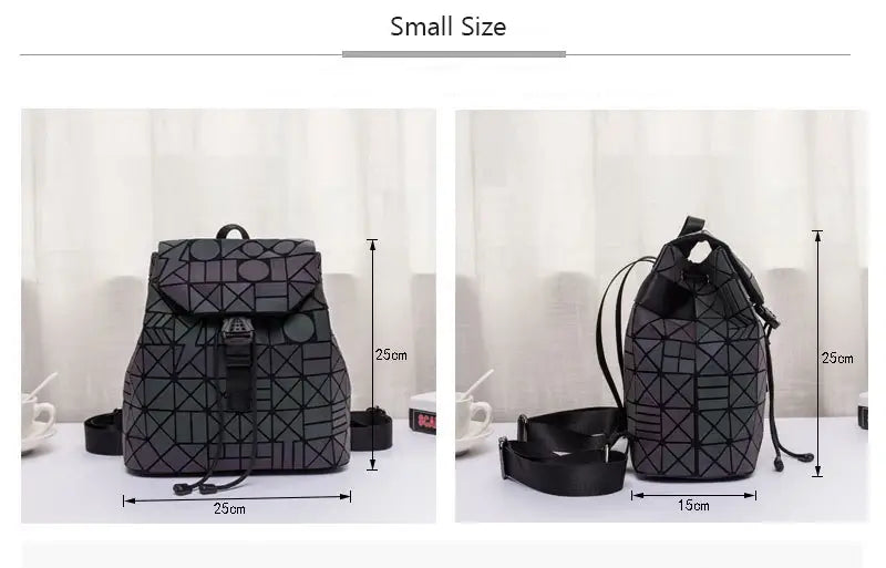 Luminous Geometric Plaid Sequin Female Backpacks