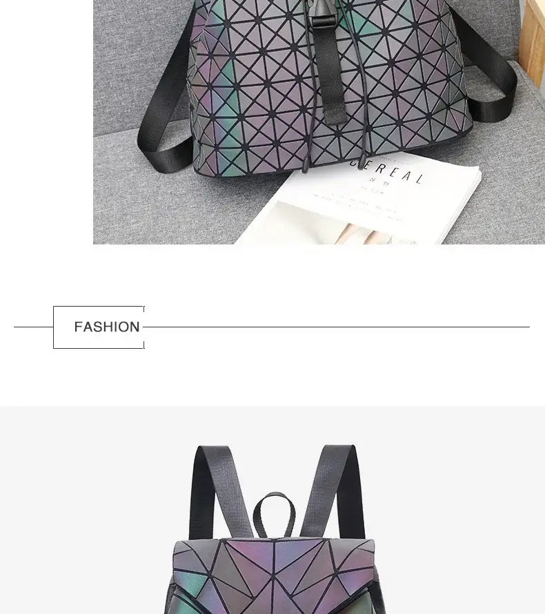 Luminous Geometric Plaid Sequin Female Backpacks