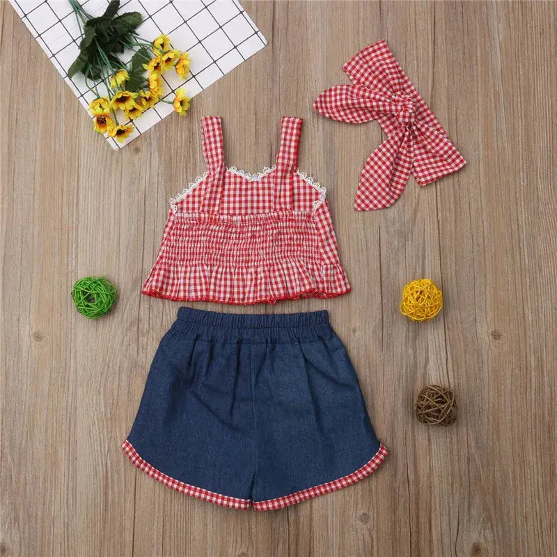Teenage Girls Clothing Crop Top Denim Shorts Headband