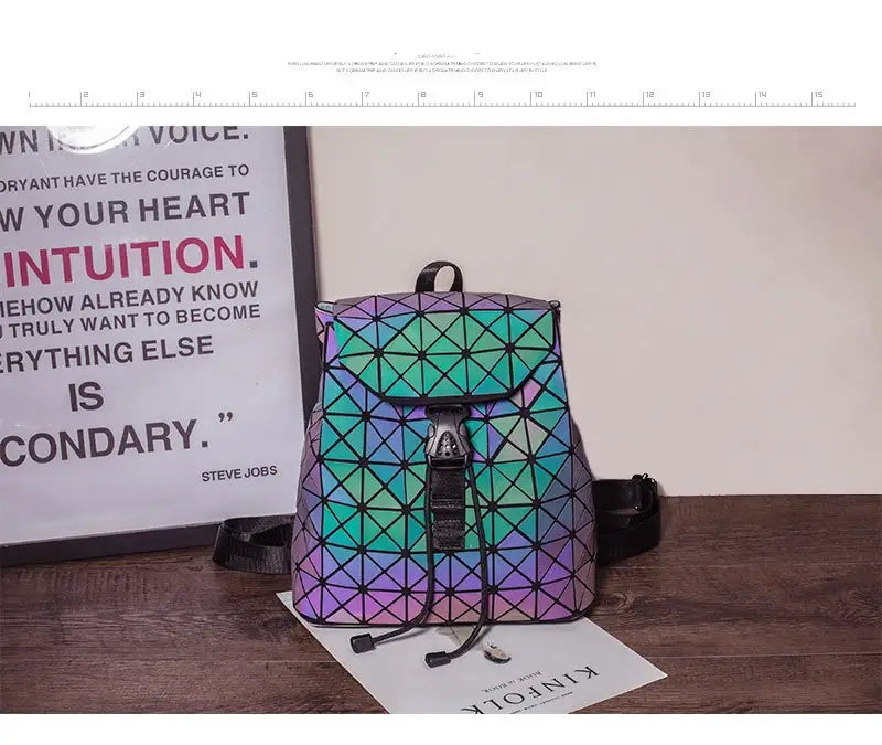 Luminous Geometric Plaid Sequin Female Backpacks