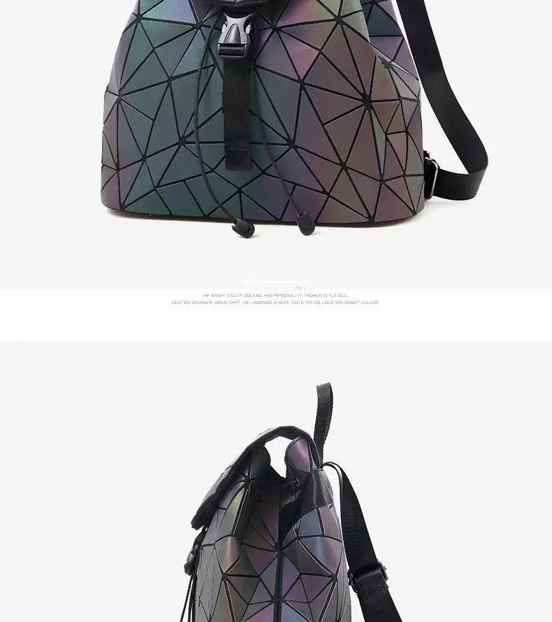 Luminous Geometric Plaid Sequin Female Backpacks