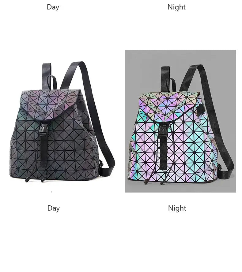 Luminous Geometric Plaid Sequin Female Backpacks