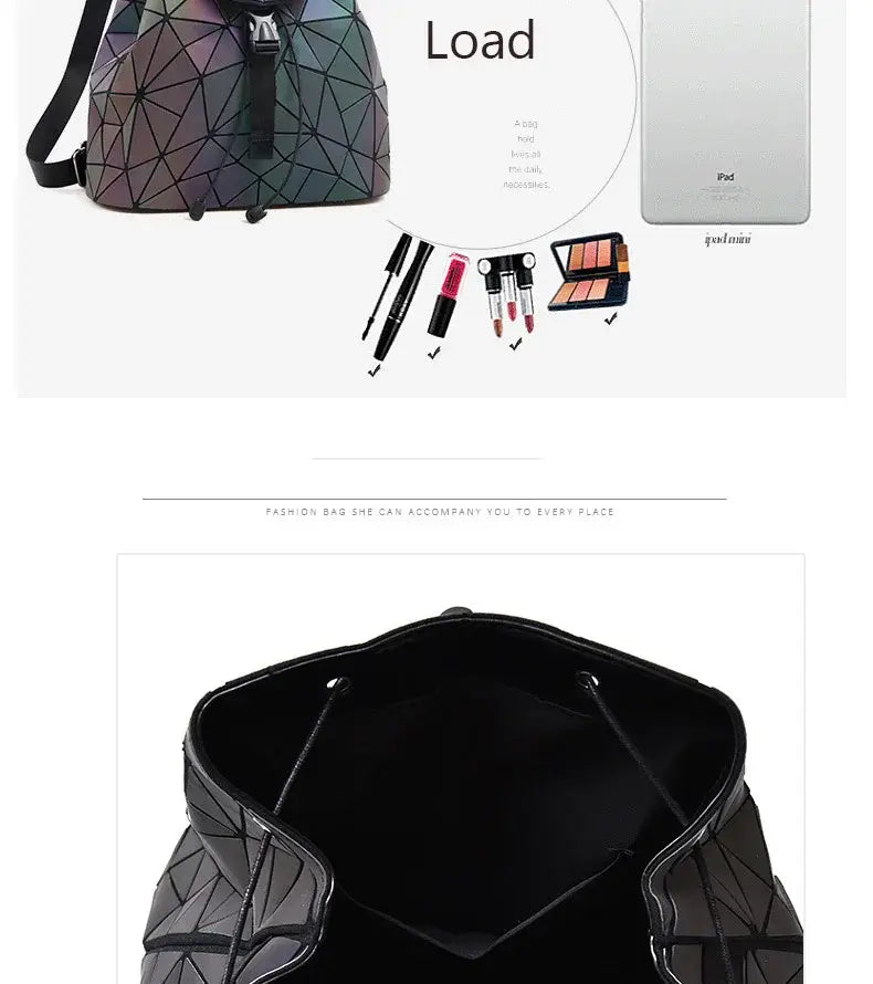 Luminous Geometric Plaid Sequin Female Backpacks