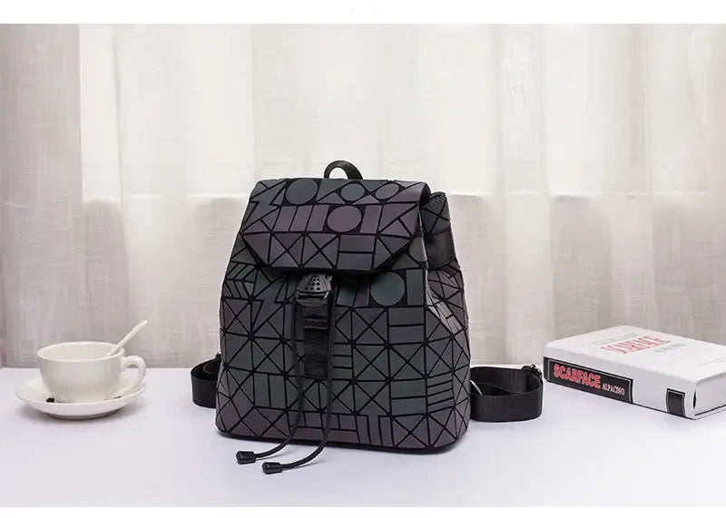 Luminous Geometric Plaid Sequin Female Backpacks