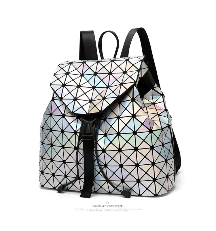 Luminous Geometric Plaid Sequin Female Backpacks
