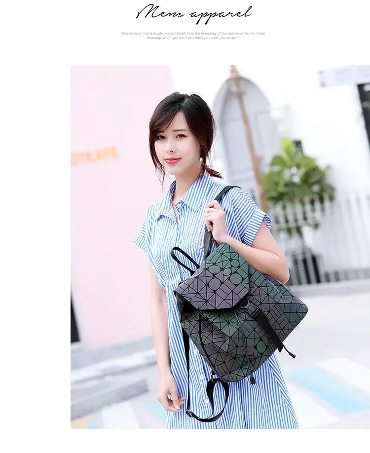 Luminous Geometric Plaid Sequin Female Backpacks