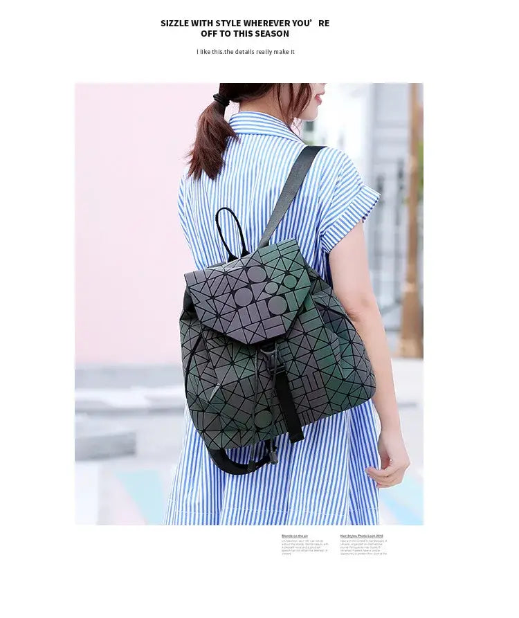 Luminous Geometric Plaid Sequin Female Backpacks