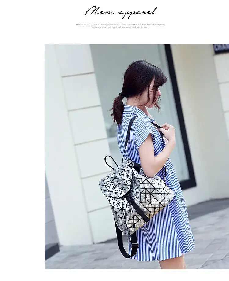 Luminous Geometric Plaid Sequin Female Backpacks