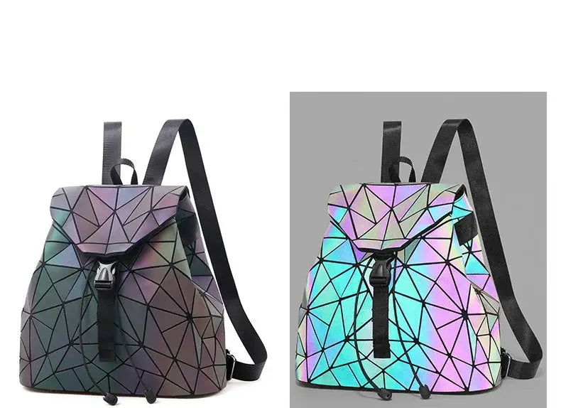 Luminous Geometric Plaid Sequin Female Backpacks