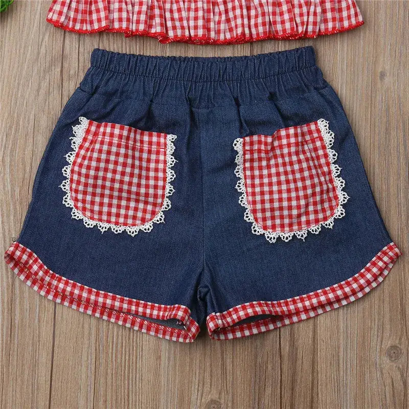 Teenage Girls Clothing Crop Top Denim Shorts Headband